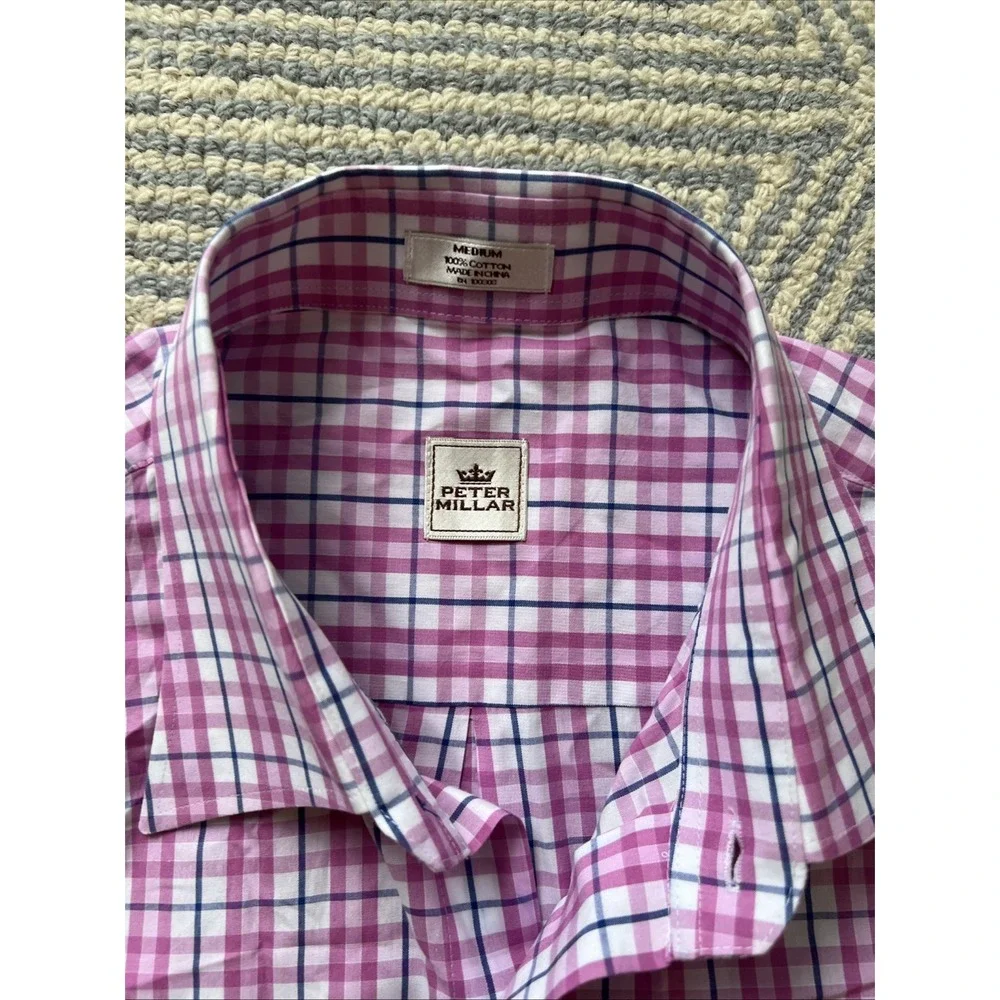 Peter‎ Millar Long Sleeve Cotton Button Shirt - Pink/White/Blue - Medium